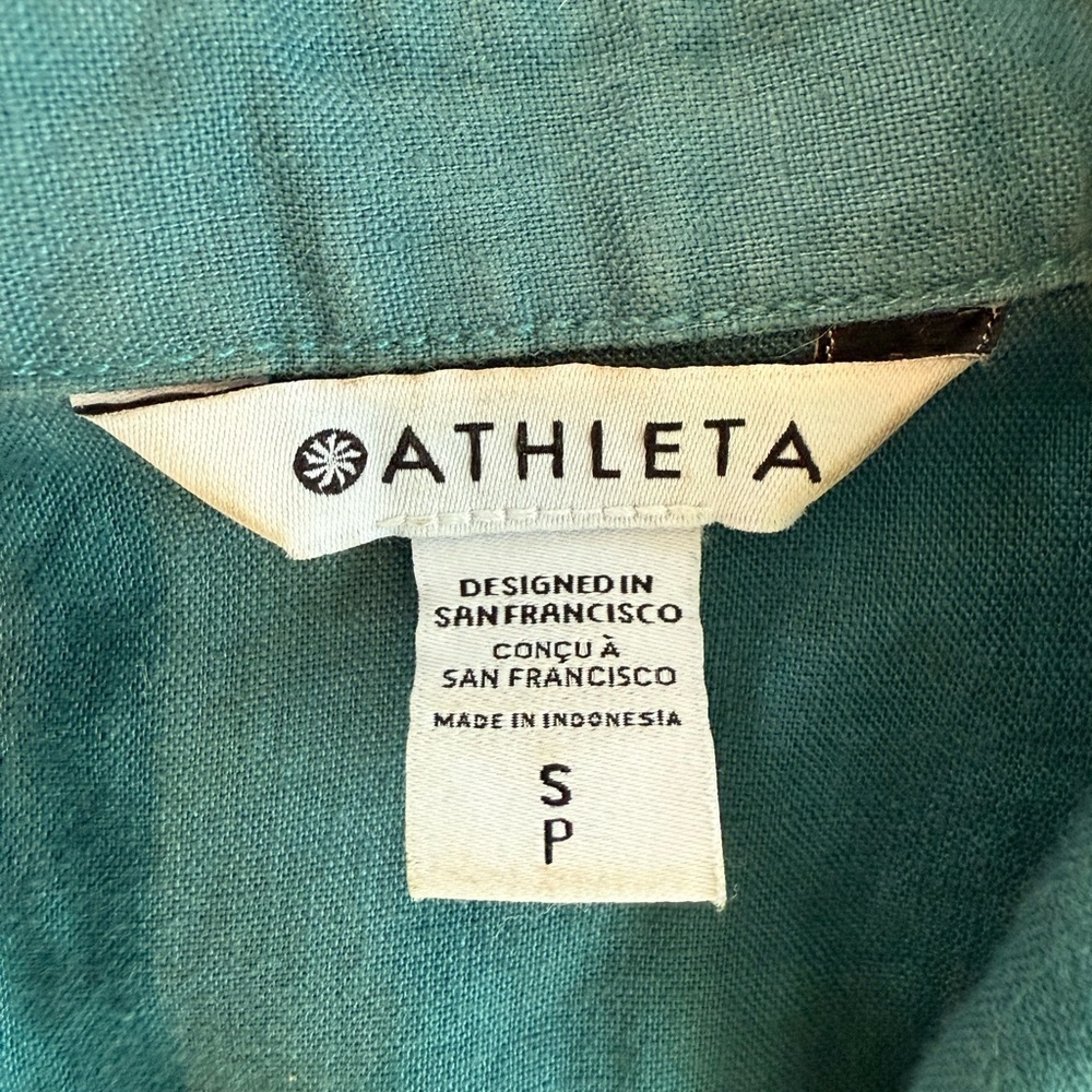 Athleta Teal Linen Resort Short Sleeve Top with pocket - Picture 7 of 9